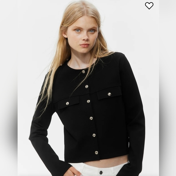 H&M Navy Blue Knit Snap Close Crop Style Jacket/Cardigan Size XL - Picture 2 of 11